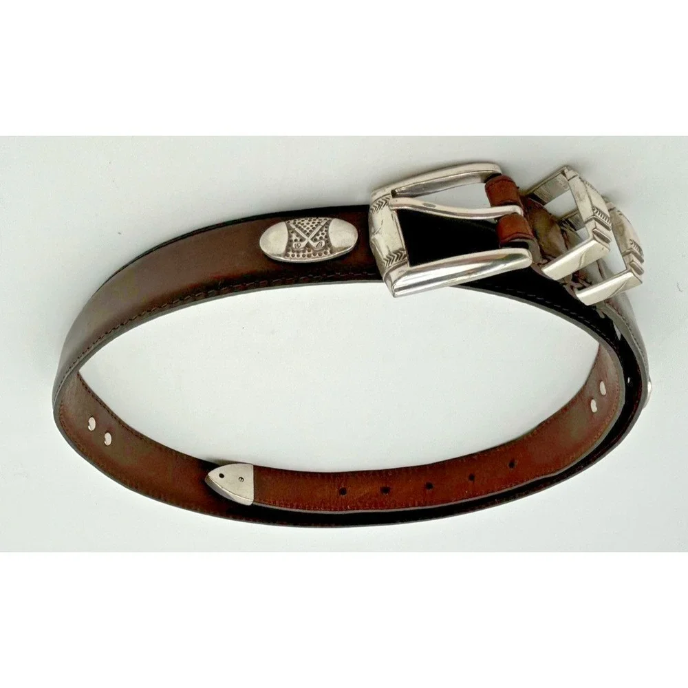 Men's Belt Imported Italian Leather Silver Golf Conchos 45 in‎ Classic Smooth